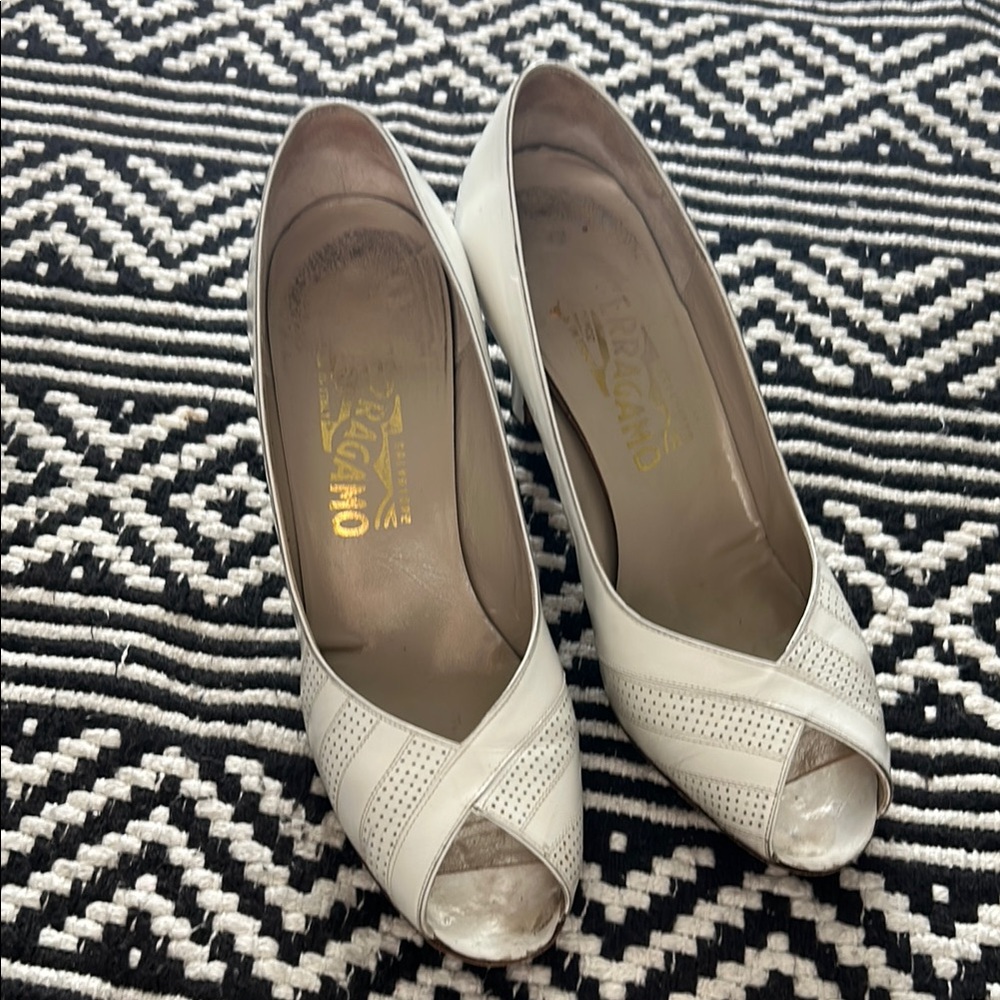 Elegant White Peep-Toe Heels